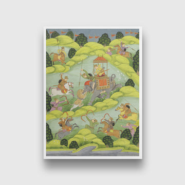 Visscher War Soldiers Elephant Horses Drawing Painting 3 : 4 Vertical New Premium Wall Art Canvas by MeriDeewar