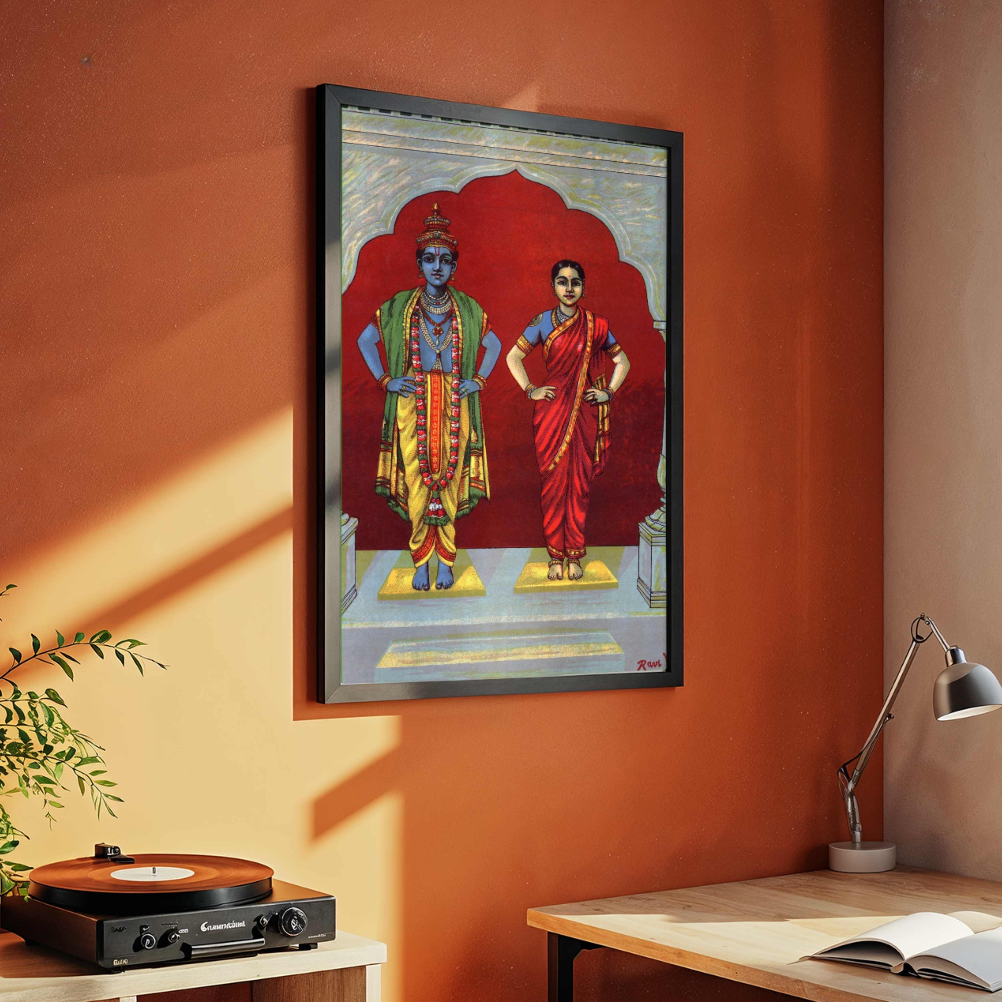 Vitthal Rukmini Painting for Pooja Room | Raja Ravi Varma Spiritual Wall Art for Home 2 : 3 Vertical Premium Wall Art Canvas by MeriDeewar