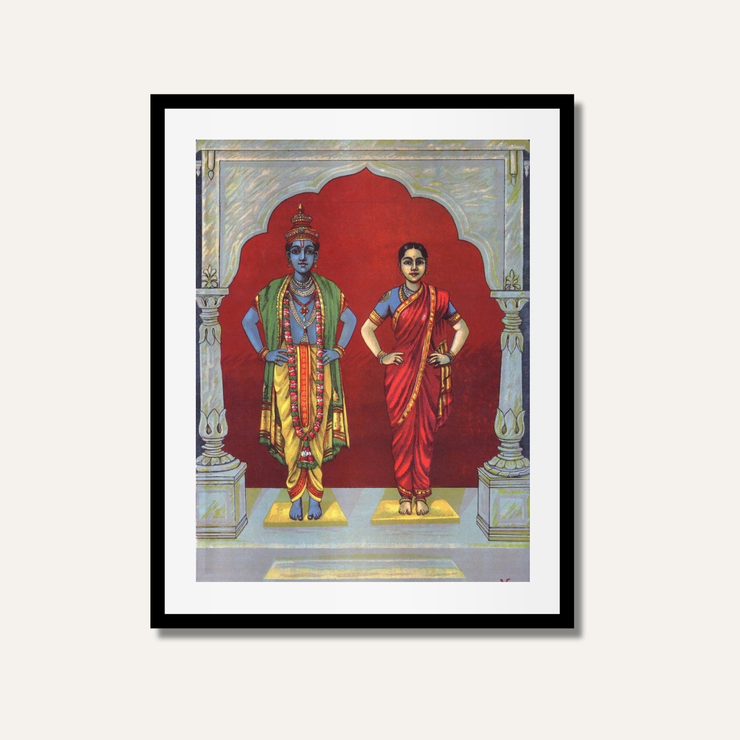 Vitthal Rukmini Painting – Raja Ravi Varma Indian Mythology Wall Art | MeriDeewar 2 : 3 Vertical Premium Wall Art Canvas by MeriDeewar
