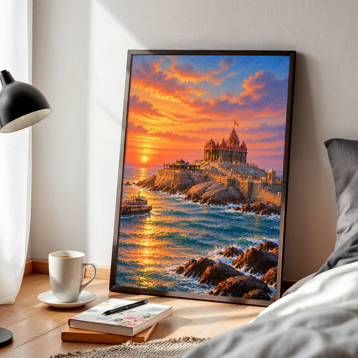 Vivekananda Rock Memorial | Kanyakumari Ocean Gallery Wrap Canvas Curate Black Premium Wall Art Canvas by MeriDeewar