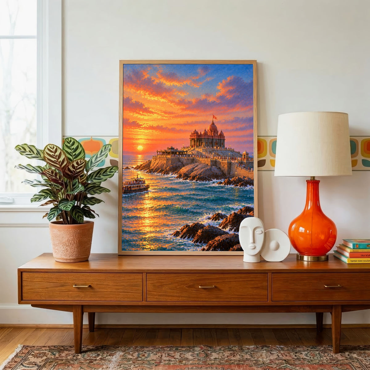 Vivekananda Rock Memorial | Kanyakumari Ocean Gallery Wrap Canvas Curate Pinewood Premium Wall Art Canvas by MeriDeewar