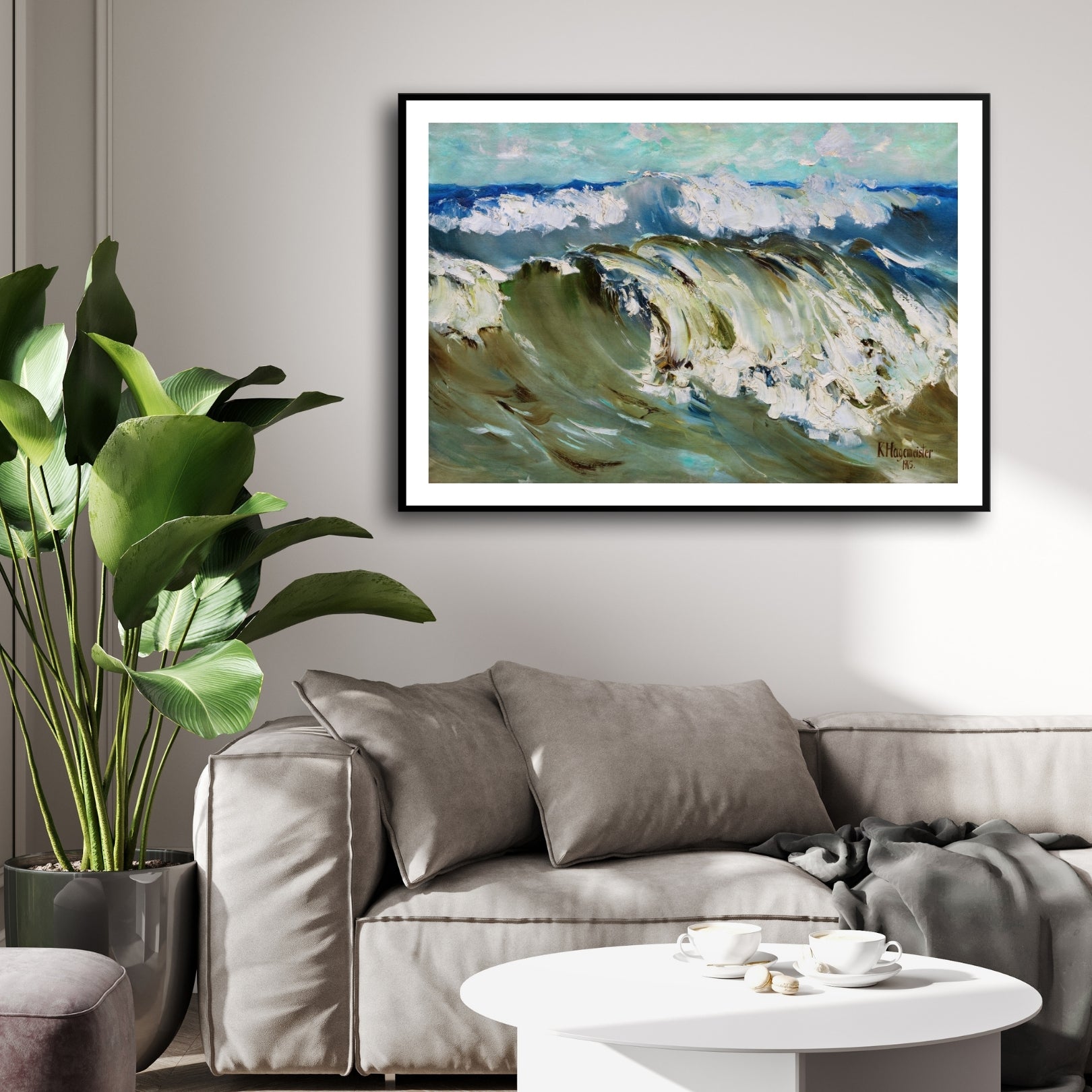 Vivid Curling Wave Seascape Wall Art 2 : 3 Horizontal Premium Wall Art Canvas by MeriDeewar