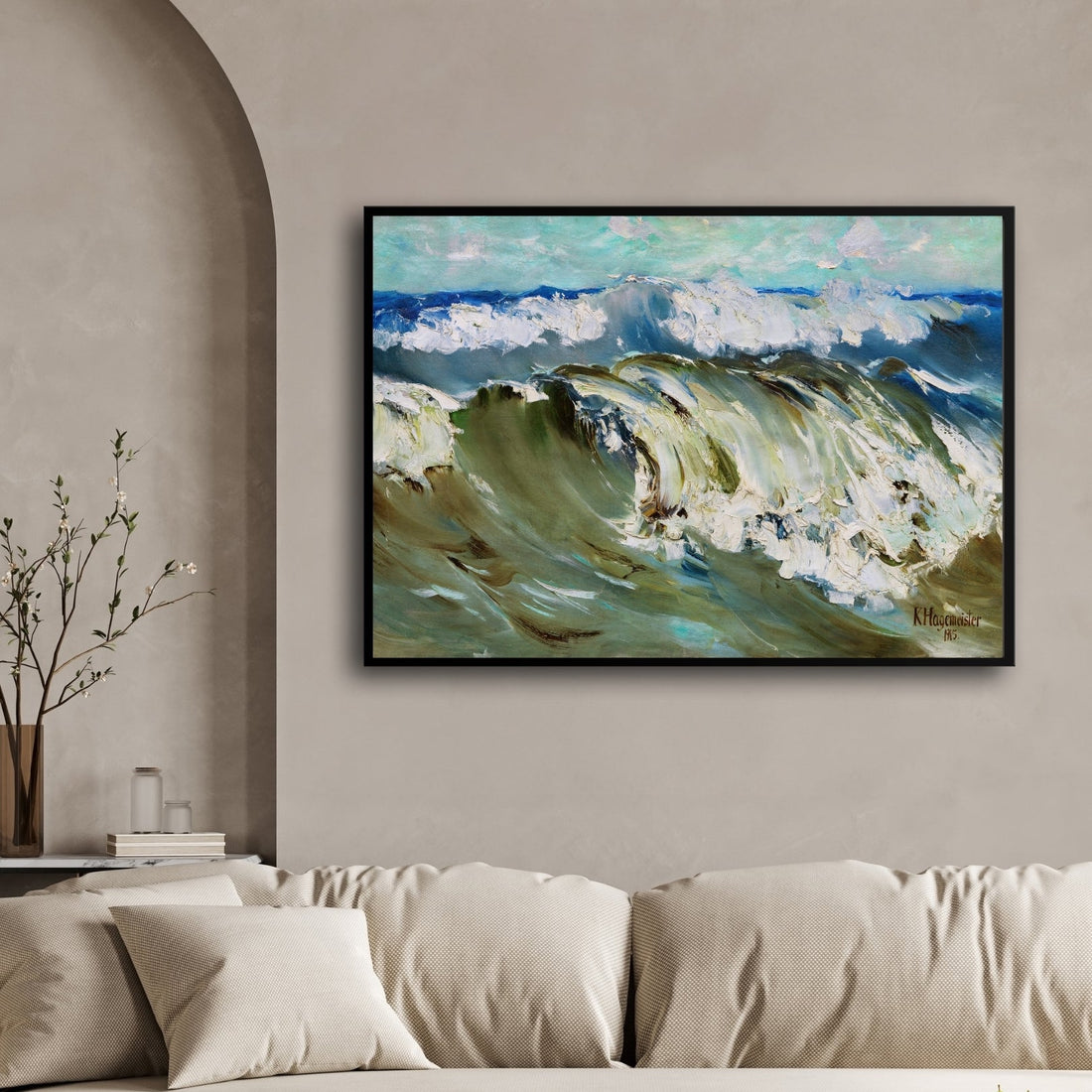 Vivid Curling Wave Seascape Wall Art 2 : 3 Horizontal Premium Wall Art Canvas by MeriDeewar