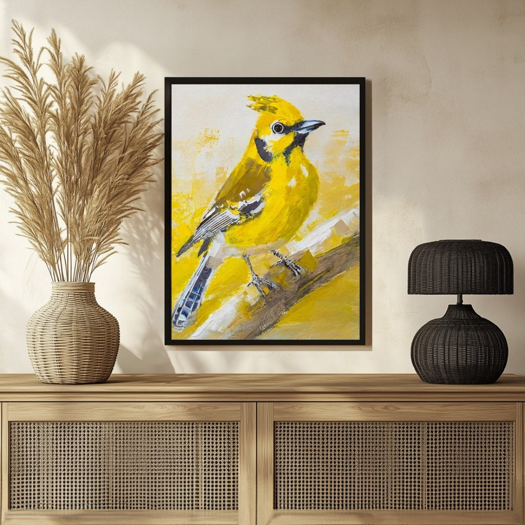 Vivid Jay Bird Abstract Art - Unique Painting for Wall Decor 3 : 4 Vertical New Premium Wall Art Canvas by MeriDeewar