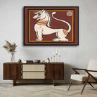 Vyala Mythical Creature Painting – Traditional Indian Folk Art for Living Room | Jamini Roy Style 3 : 2 Horizontal Premium Wall Art Canvas by MeriDeewar