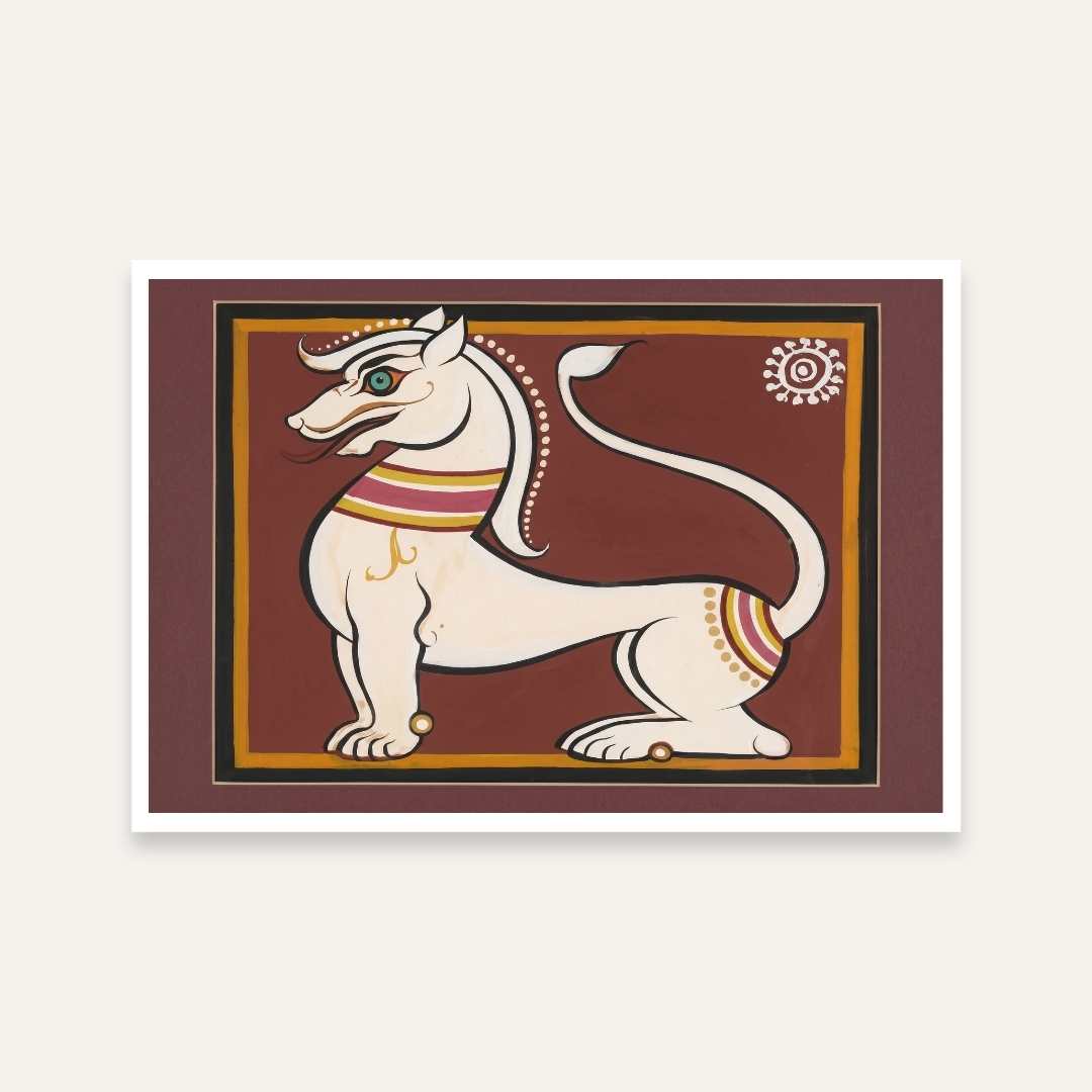 Vyala Mythical Creature Painting – Traditional Indian Folk Art for Living Room | Jamini Roy Style 3 : 2 Horizontal Premium Wall Art Canvas by MeriDeewar
