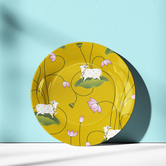 Pichwai Cow and Lotus Wall Decor Plate