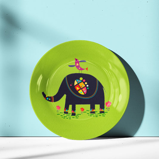 Elephant & Bird Playing Quirky Wall Decor Plate