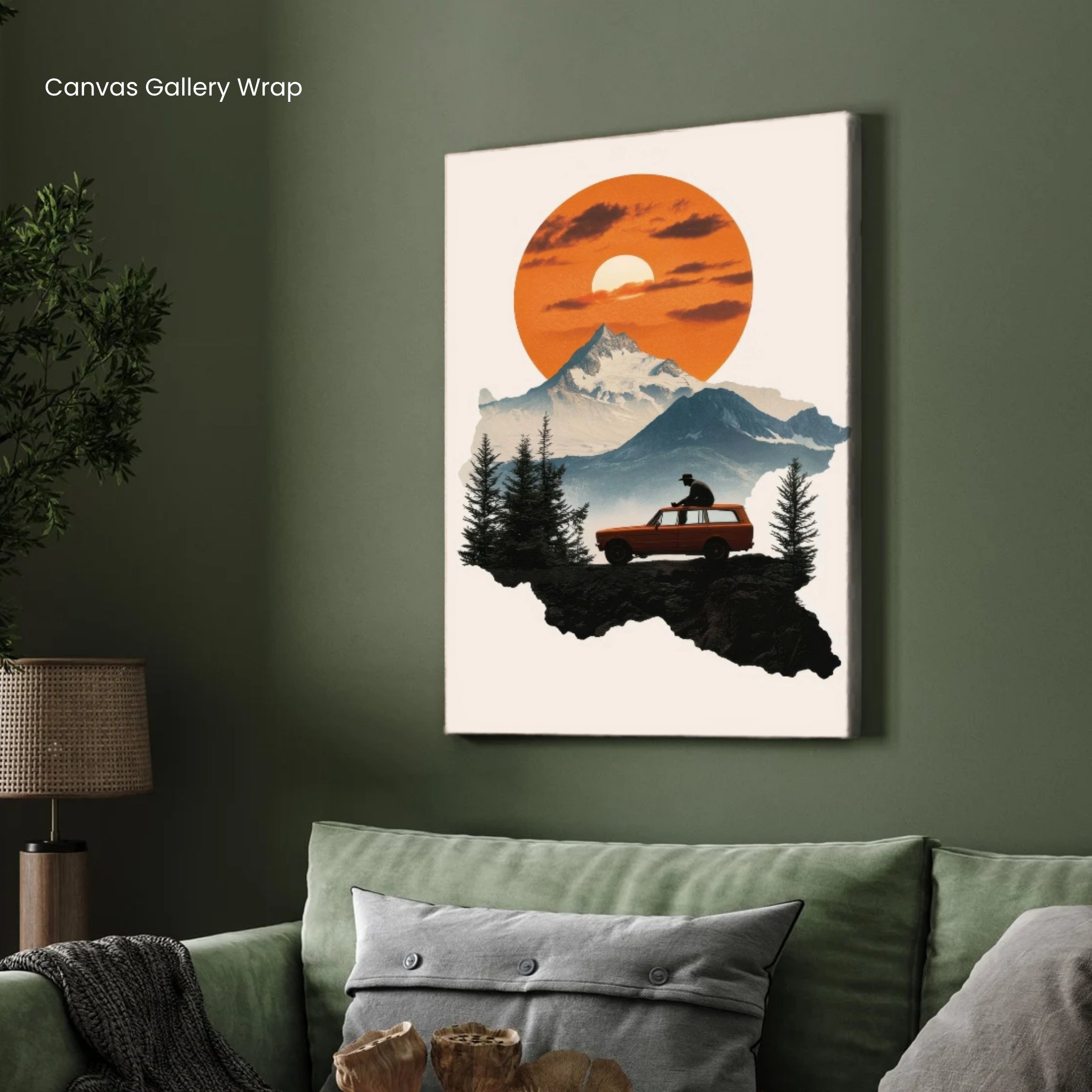 Wander Beyond – Mountain & Sunset Adventure Canvas Wall Art 2 : 3 Vertical Premium Wall Art Canvas by MeriDeewar