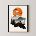 Wander Beyond – Mountain & Sunset Adventure Canvas Wall Art 2 : 3 Vertical Premium Wall Art Canvas by MeriDeewar