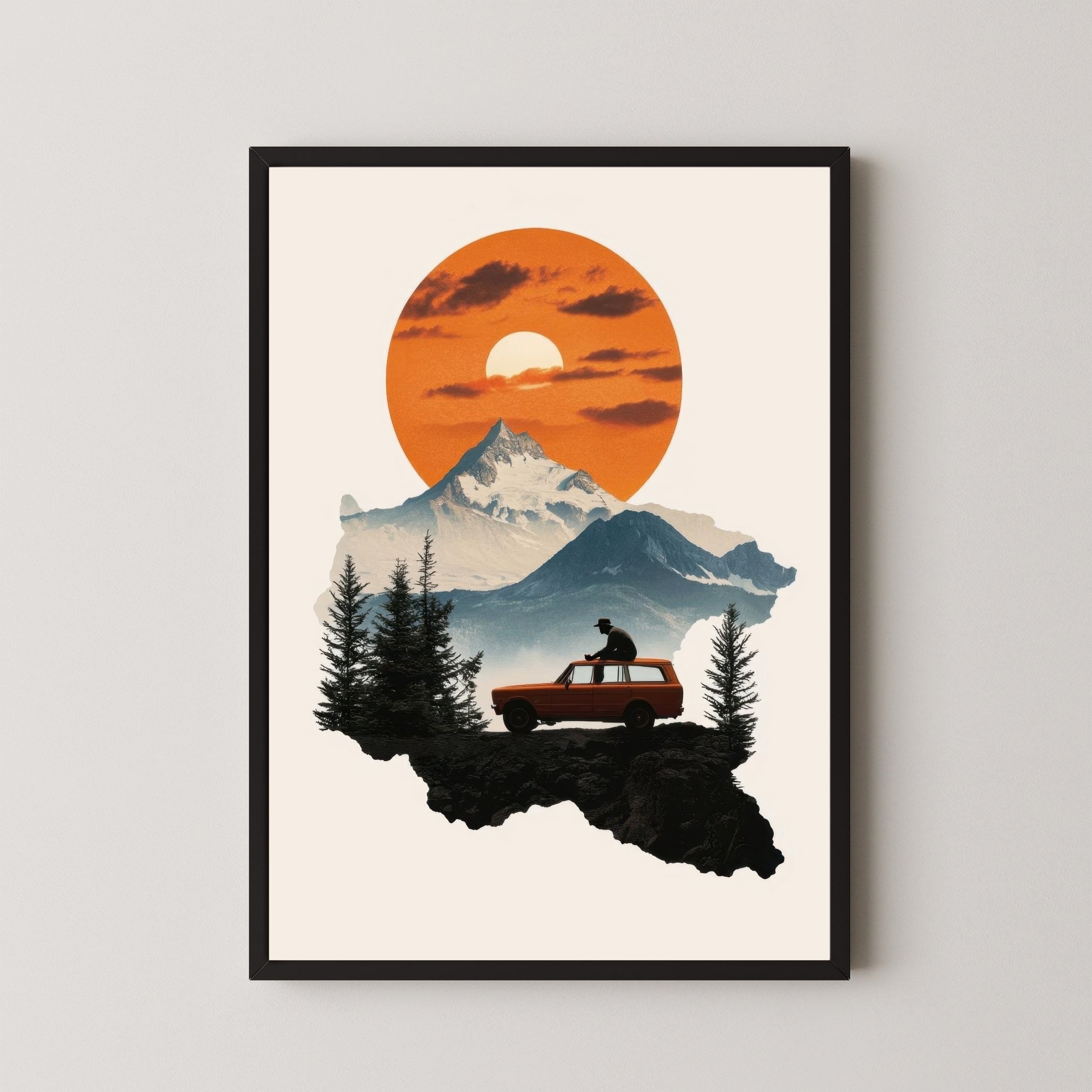 Wander Beyond – Mountain & Sunset Adventure Canvas Wall Art 2 : 3 Vertical Premium Wall Art Canvas by MeriDeewar