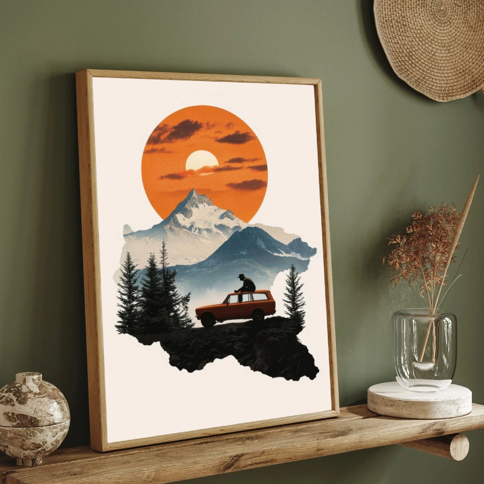 Wander Beyond – Mountain & Sunset Adventure Canvas Wall Art 2 : 3 Vertical Premium Wall Art Canvas by MeriDeewar