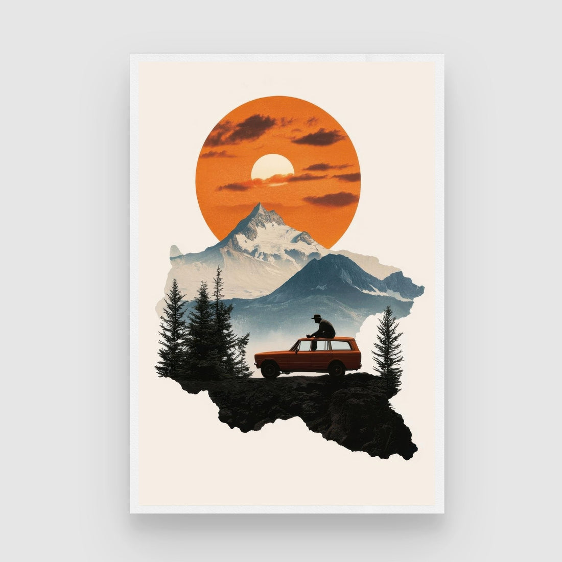 Wander Beyond – Mountain & Sunset Adventure Canvas Wall Art 2 : 3 Vertical Premium Wall Art Canvas by MeriDeewar