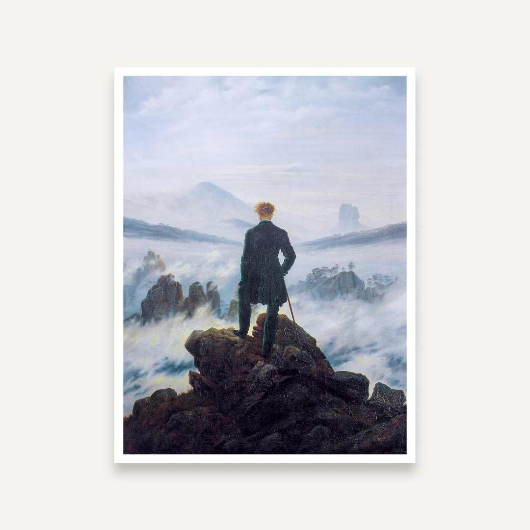 Wanderer Above Sea of Fog Painting for Living Room | Mountain Scenery Wall Art | Caspar David Friedrich 4 :5 Vertical Premium Wall Art Canvas by MeriDeewar