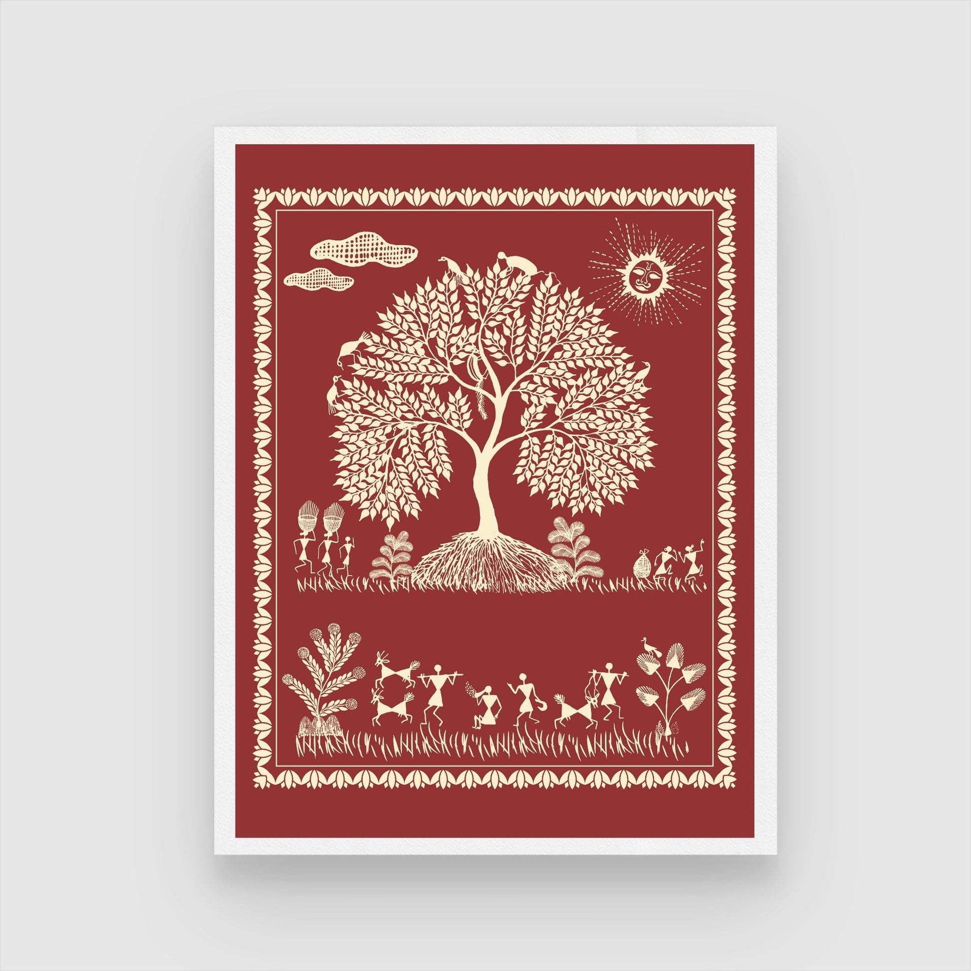 Warli Art PaintingCelebration in Tribal Village 3 : 4 Vertical New Premium Wall Art Canvas by MeriDeewar