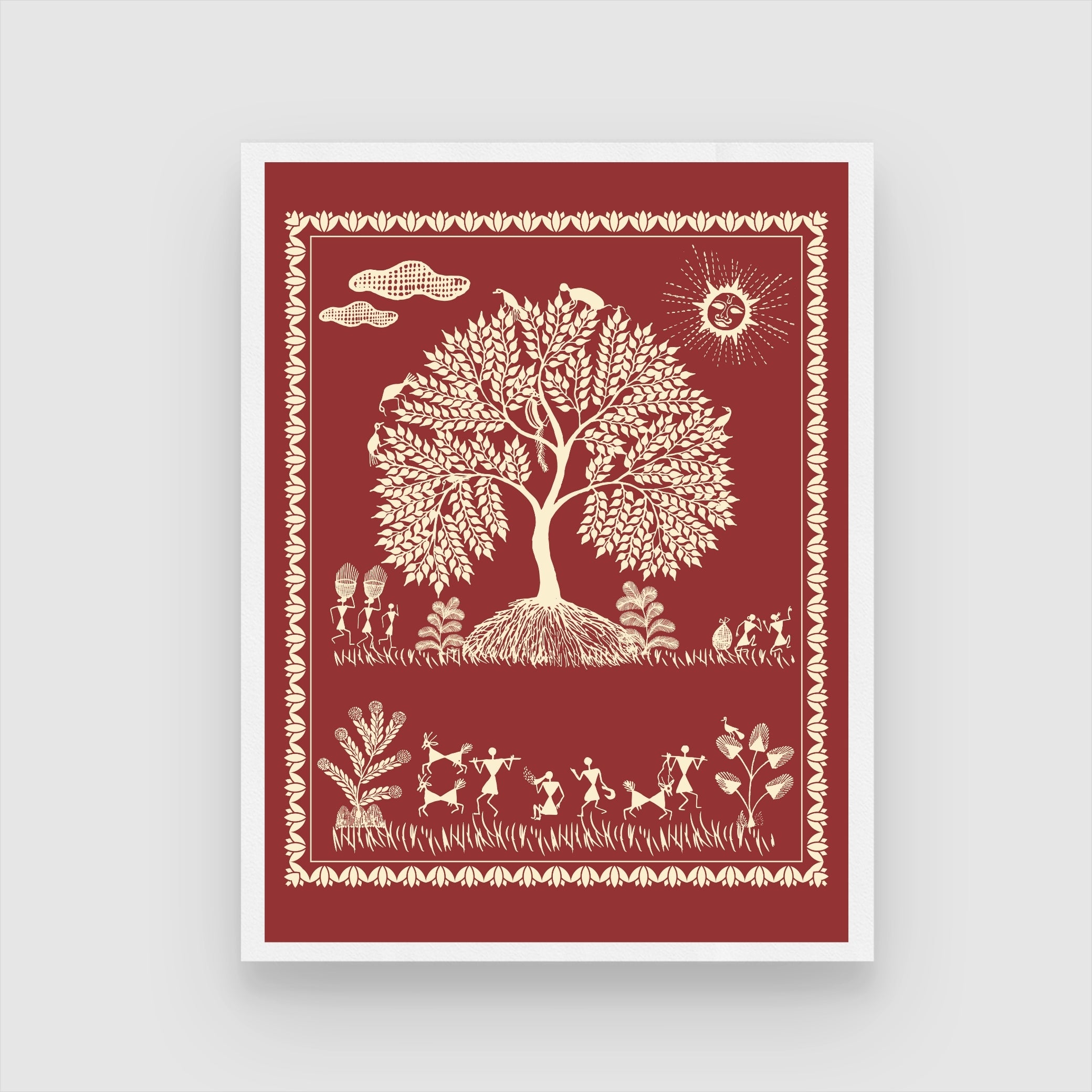 Warli Art PaintingCelebration in Tribal Village 3 : 4 Vertical New Premium Wall Art Canvas by MeriDeewar