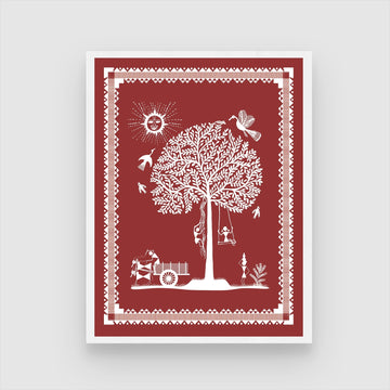 Warli Art: Village Kids' Playful Moments - Indian Heritage 3 : 4 Vertical New Premium Wall Art Canvas by MeriDeewar