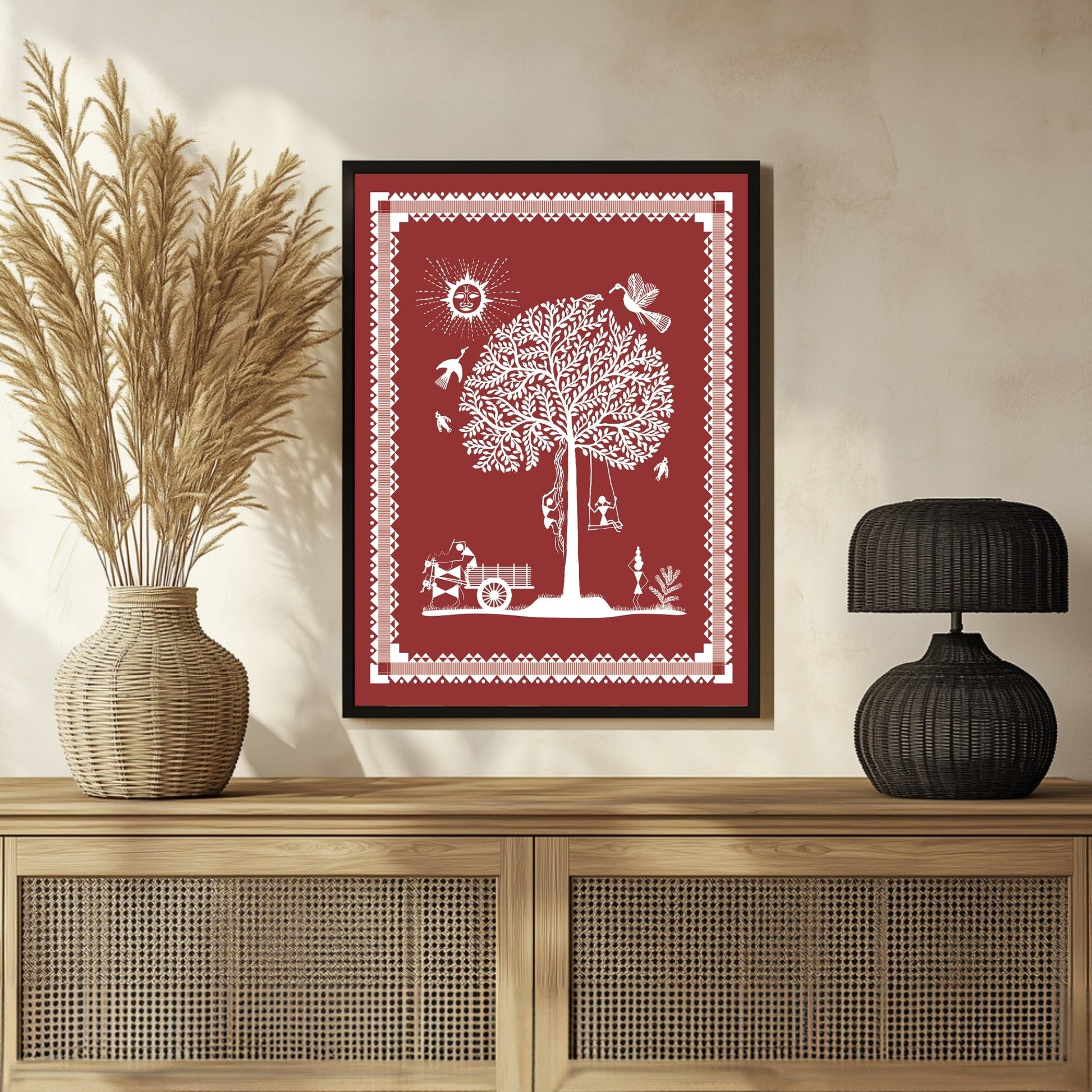 Warli Art: Village Kids' Playful Moments - Indian Heritage 3 : 4 Vertical New Premium Wall Art Canvas by MeriDeewar