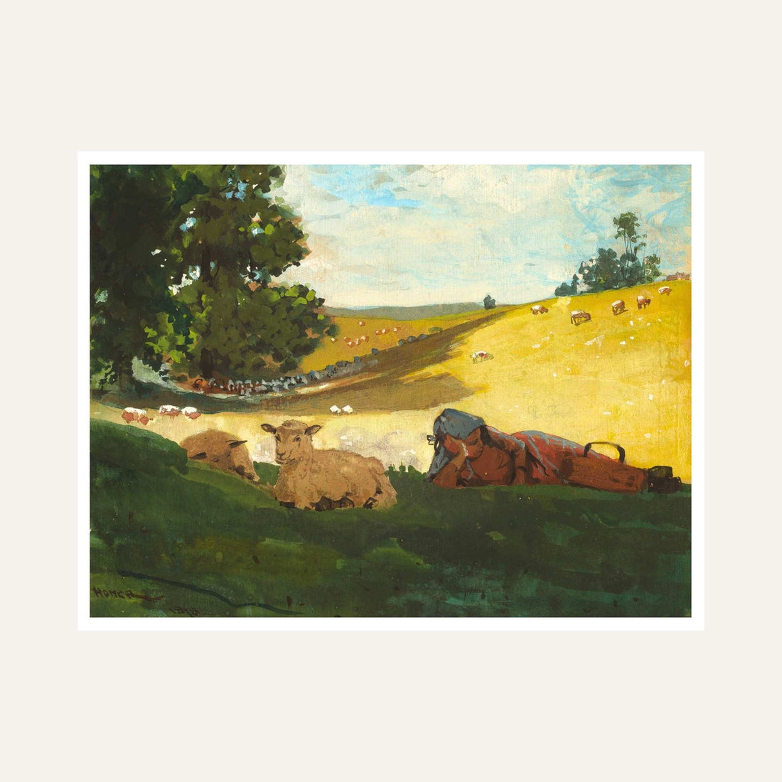 Warm Afternoon Scenery Painting for Living Room | Pastoral Nature Wall Art | Giclée Print 6 : 5 Horizontal Premium Wall Art Canvas by MeriDeewar