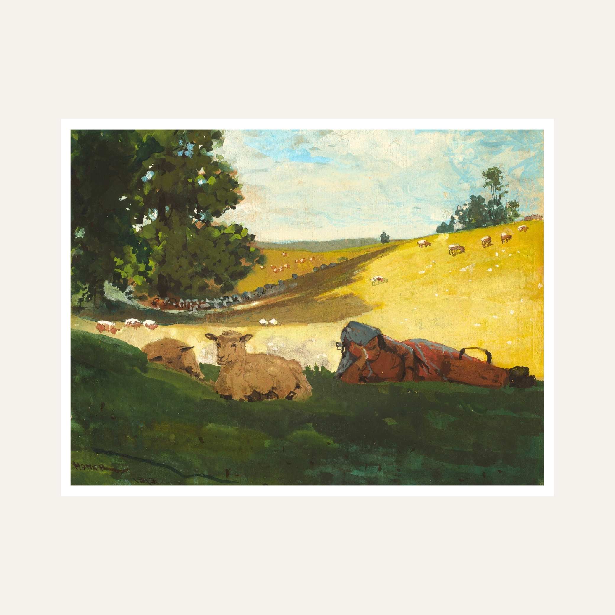 Warm Afternoon Scenery Painting for Living Room | Pastoral Nature Wall Art | Giclée Print 6 : 5 Horizontal Premium Wall Art Canvas by MeriDeewar