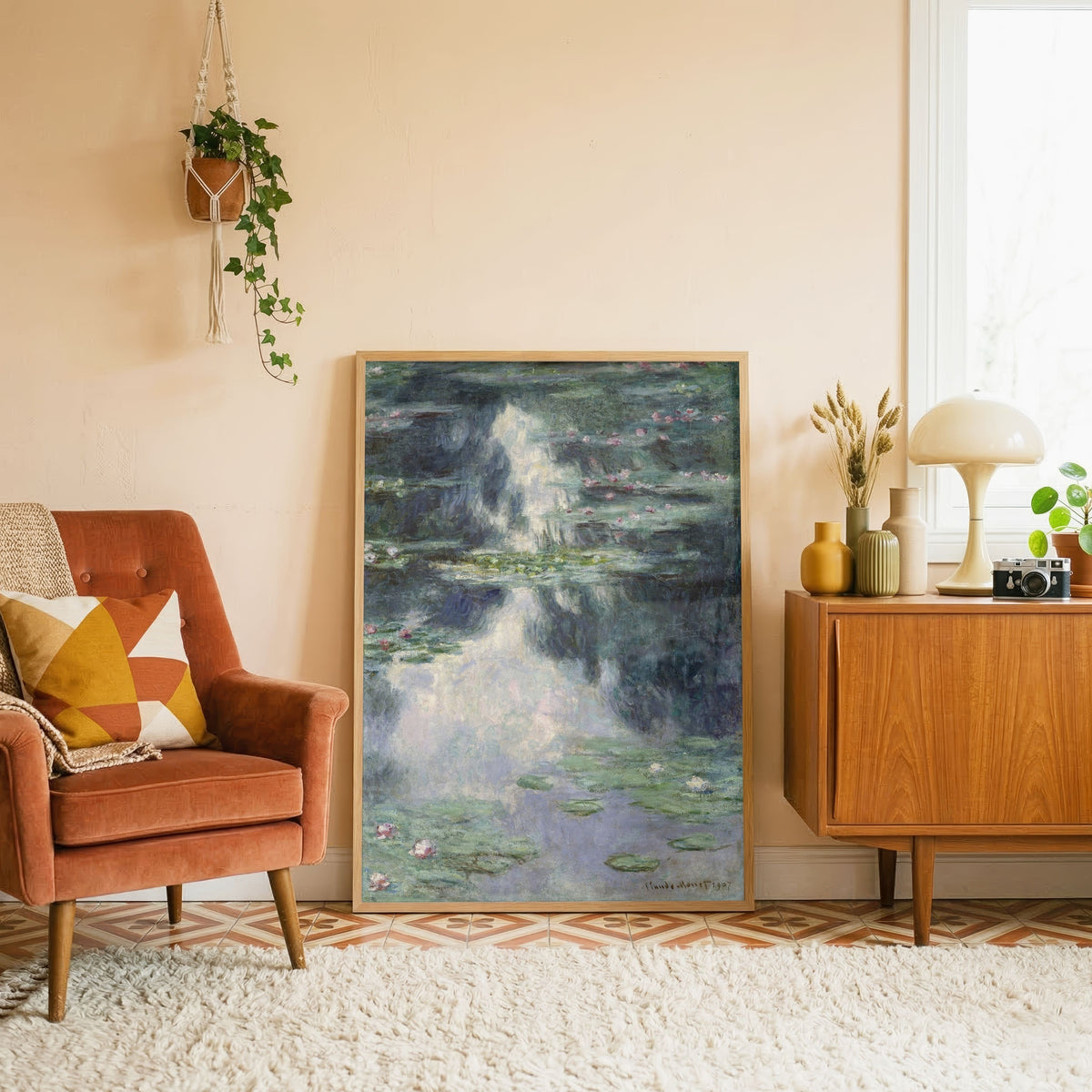 Water Lily Pond Painting for Living Room | Claude Monet Nature Wall Art | MeriDeewar 3 : 4 Vertical Premium Wall Art Canvas by MeriDeewar