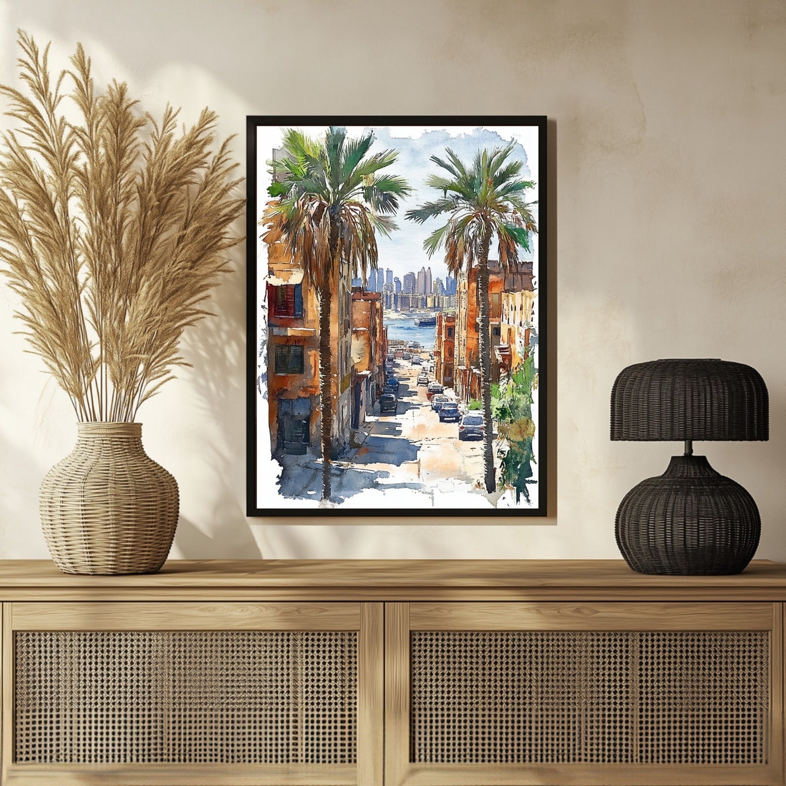 Watercolor painting of a city 3 : 4 Vertical New Premium Wall Art Canvas by MeriDeewar
