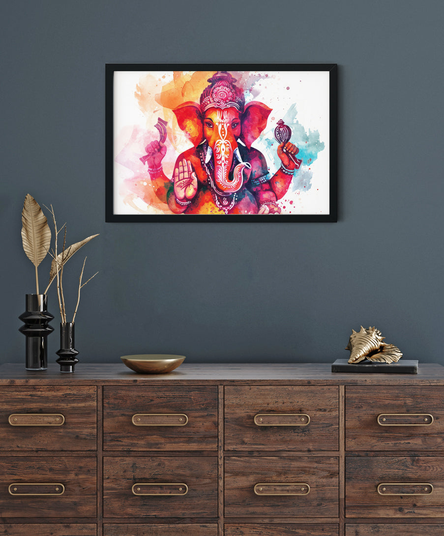 Watercolor Painting of Lord Ganesha Premium Wall Art Canvas by MeriDeewar