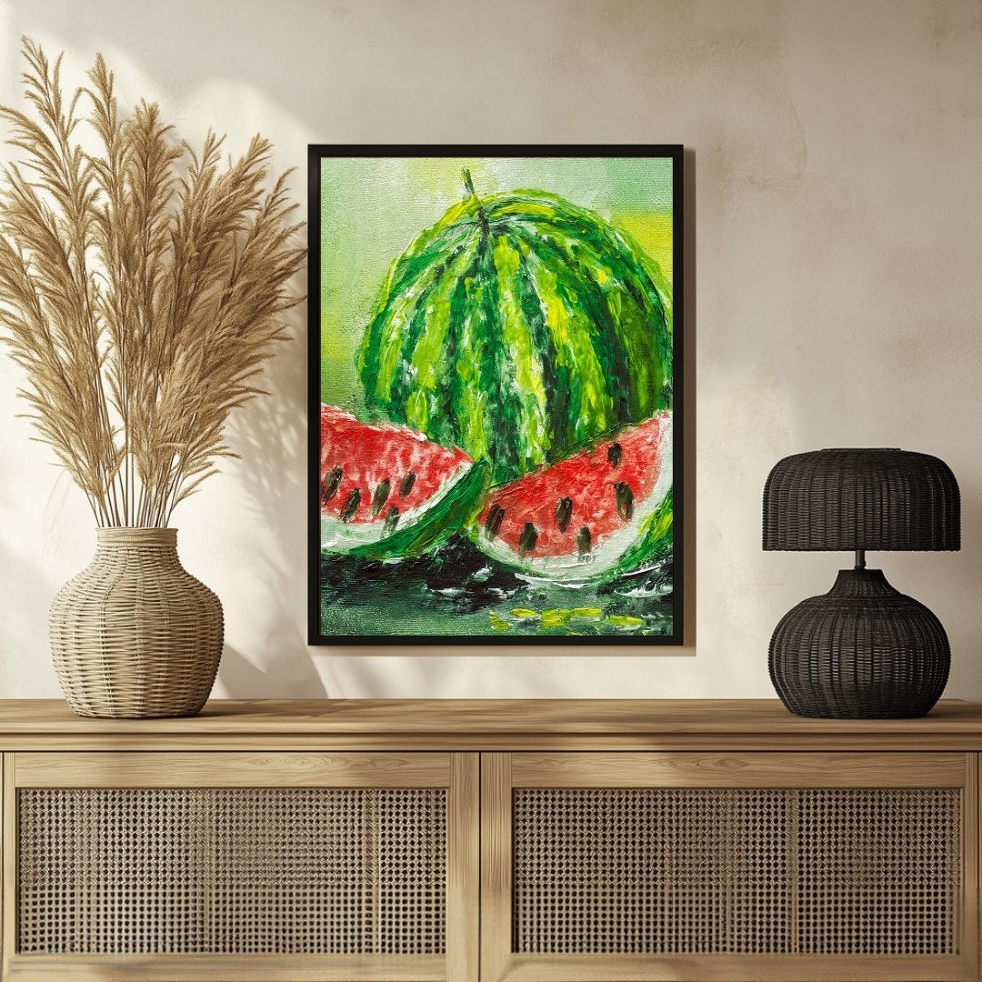 Watermelon Abstract Canvas Art - Modern Painting for Living Room 3 : 4 Vertical New Premium Wall Art Canvas by MeriDeewar