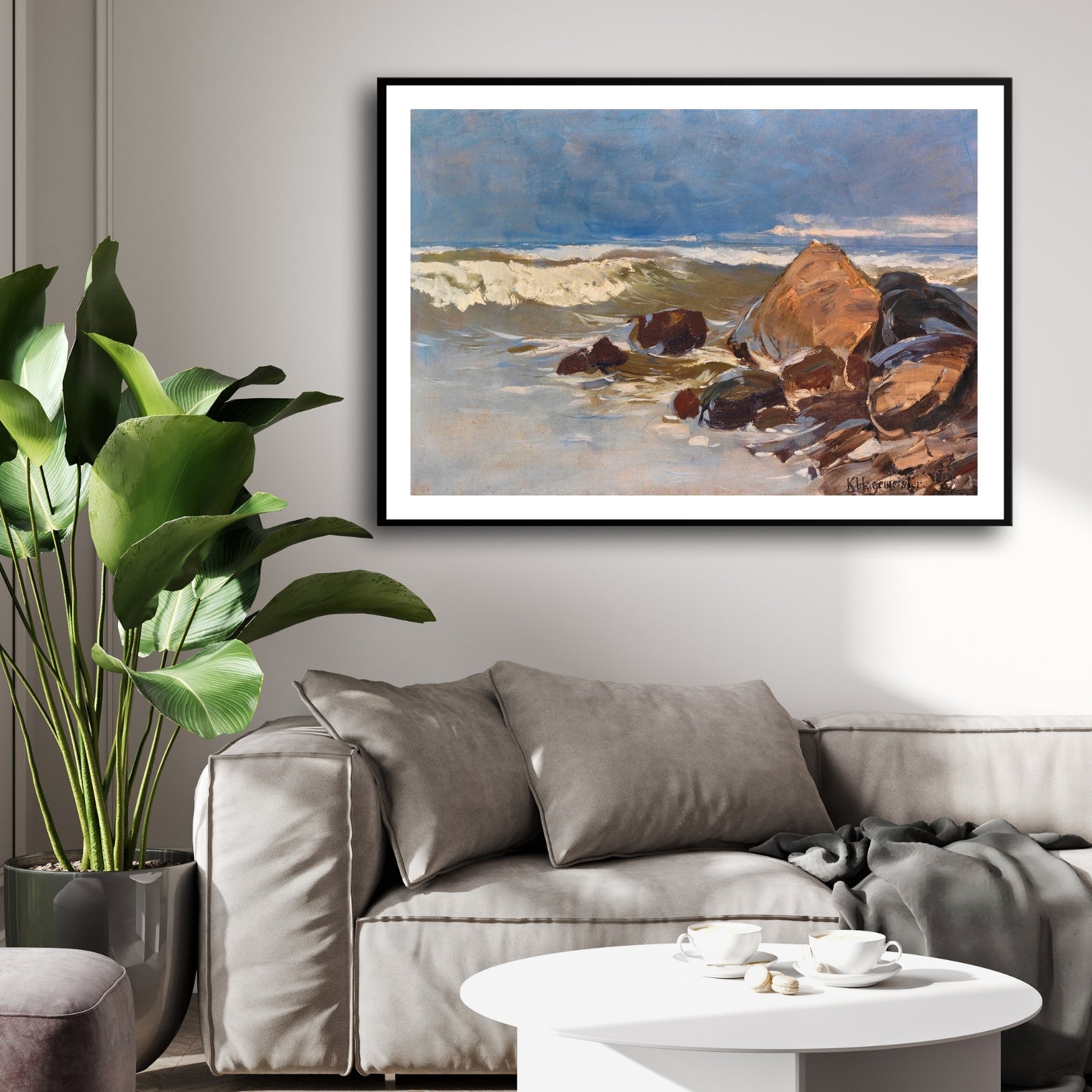 Waves & Rocks – Coastal Shoreline Seascape Painting 2 : 3 Horizontal Premium Wall Art Canvas by MeriDeewar