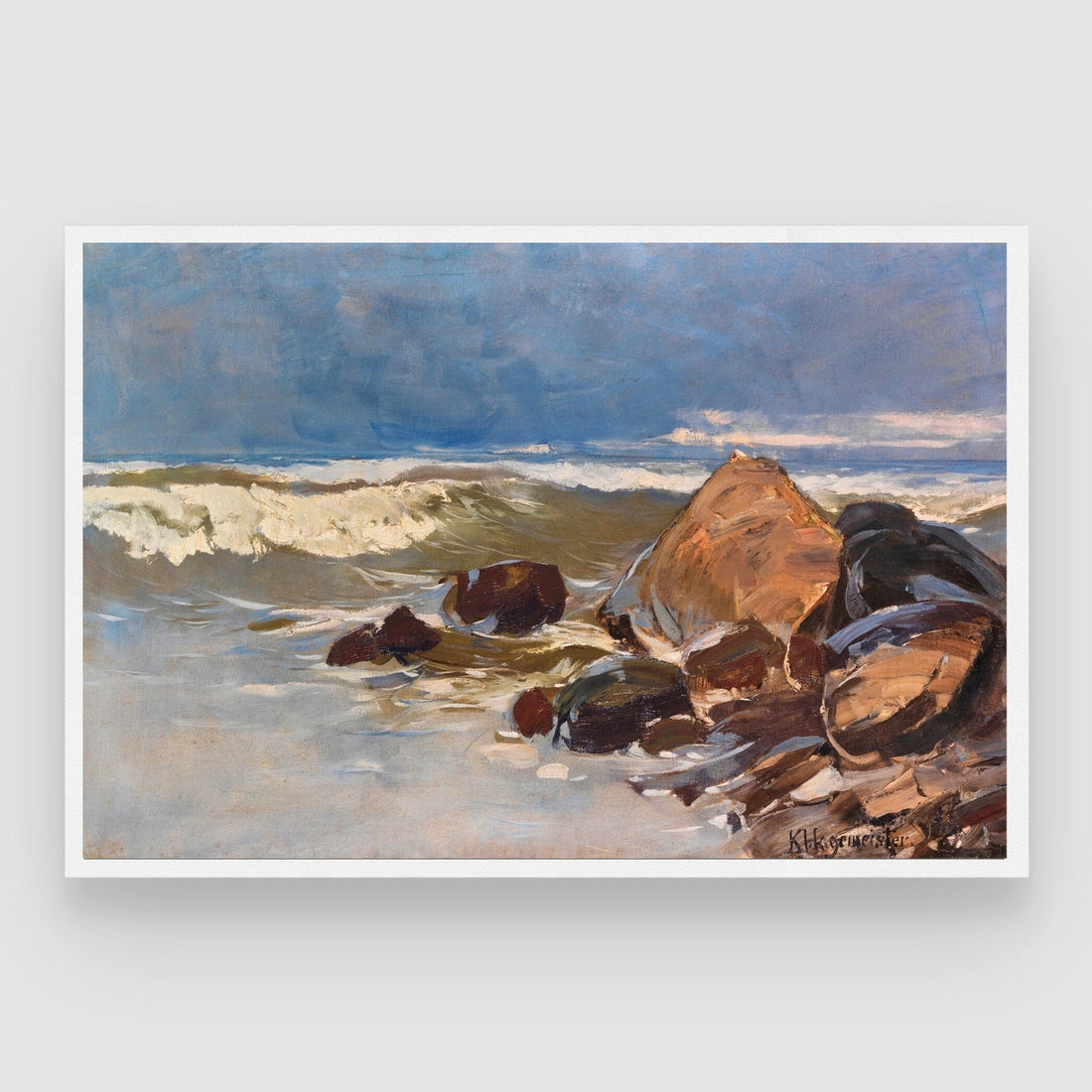 Waves & Rocks – Coastal Shoreline Seascape Painting 2 : 3 Horizontal Premium Wall Art Canvas by MeriDeewar