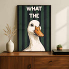 "What The Duck" Funny Animal Illustration Poster | Vertical Borderless Art Frame Poster Premium Wall Art Canvas by MeriDeewar