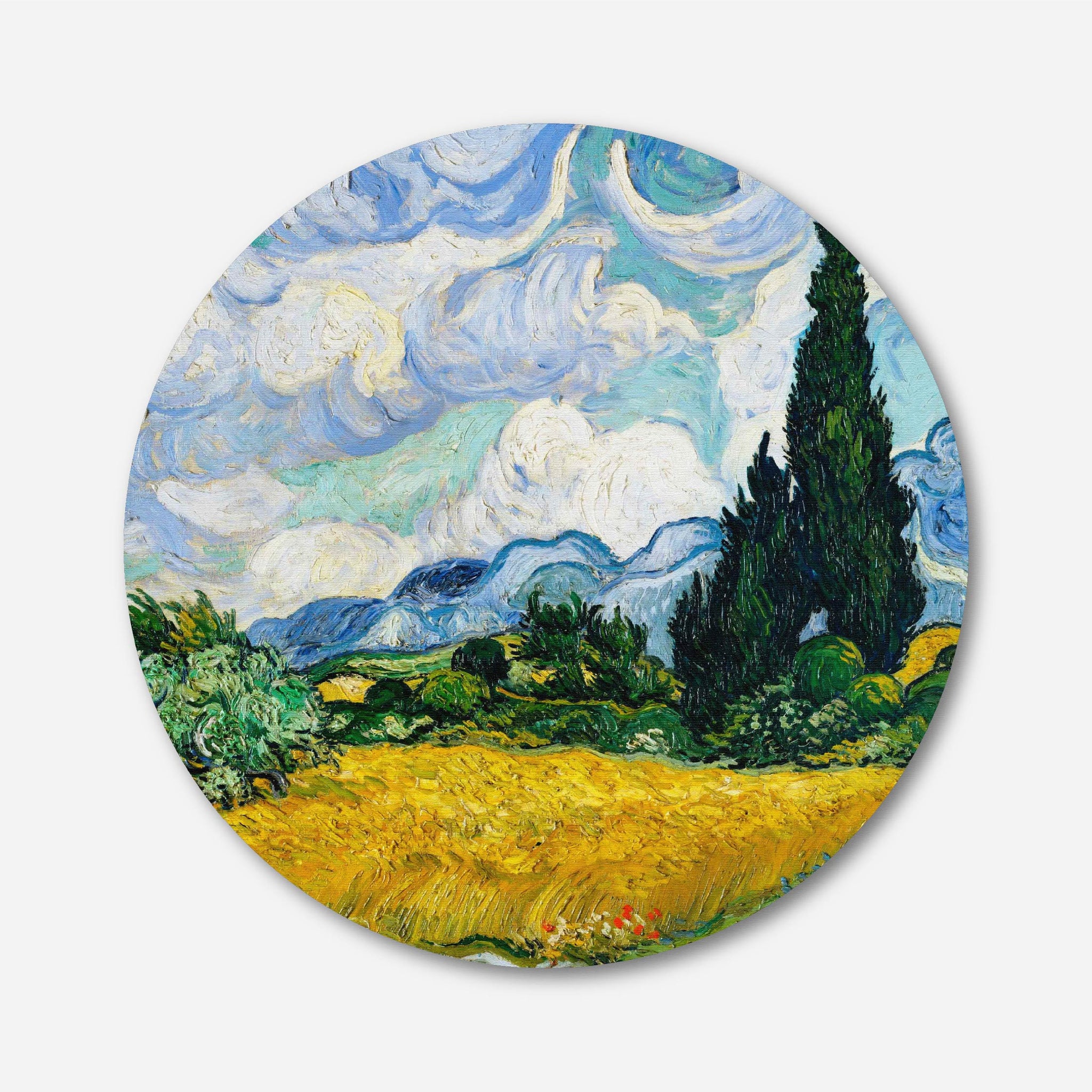Wheatfield with cypresses by Vincent van Gogh Painting Circular Canvas Frame Circular Canvas Frame Premium Wall Art Canvas by MeriDeewar