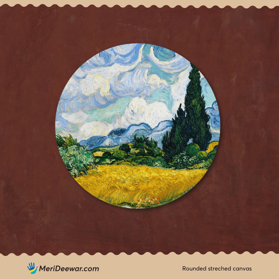 Wheatfield with cypresses by Vincent van Gogh Painting Circular Canvas Frame Circular Canvas Frame Premium Wall Art Canvas by MeriDeewar