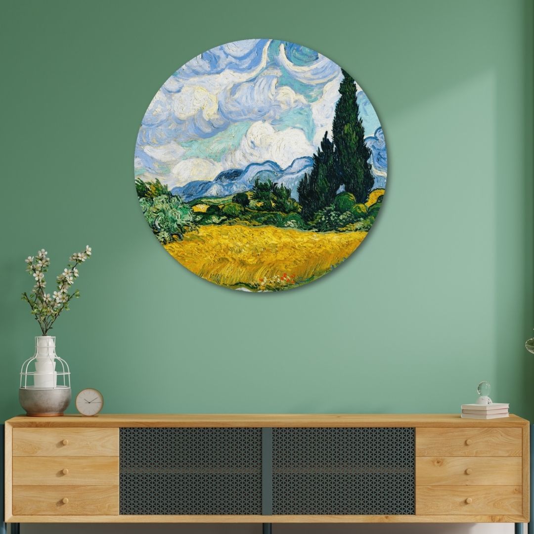 Wheatfield with cypresses by Vincent van Gogh Painting Circular Canvas Frame Circular Canvas Frame Premium Wall Art Canvas by MeriDeewar