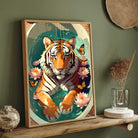 Whimsical Tiger in Bathtub Botanical Pop Art | Framed Print 2 : 3 Vertical Premium Wall Art Canvas by MeriDeewar