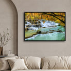 Whispering Cascade – Framed Waterfall Canvas Wall Art 2 : 3 Horizontal Premium Wall Art Canvas by MeriDeewar