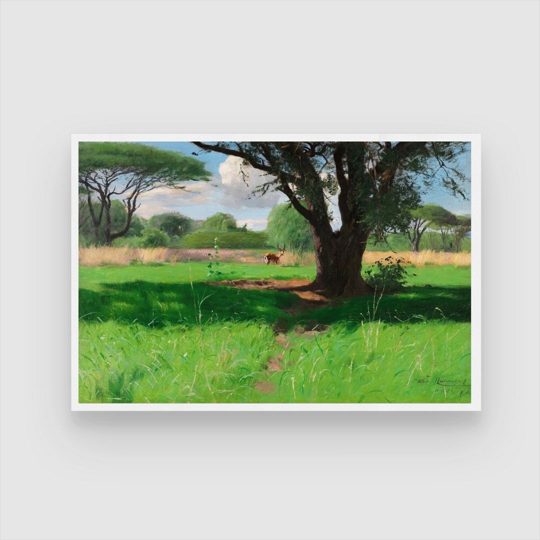 Whispering Meadows – Under the Acacia Tree 2 : 3 Horizontal Premium Wall Art Canvas by MeriDeewar