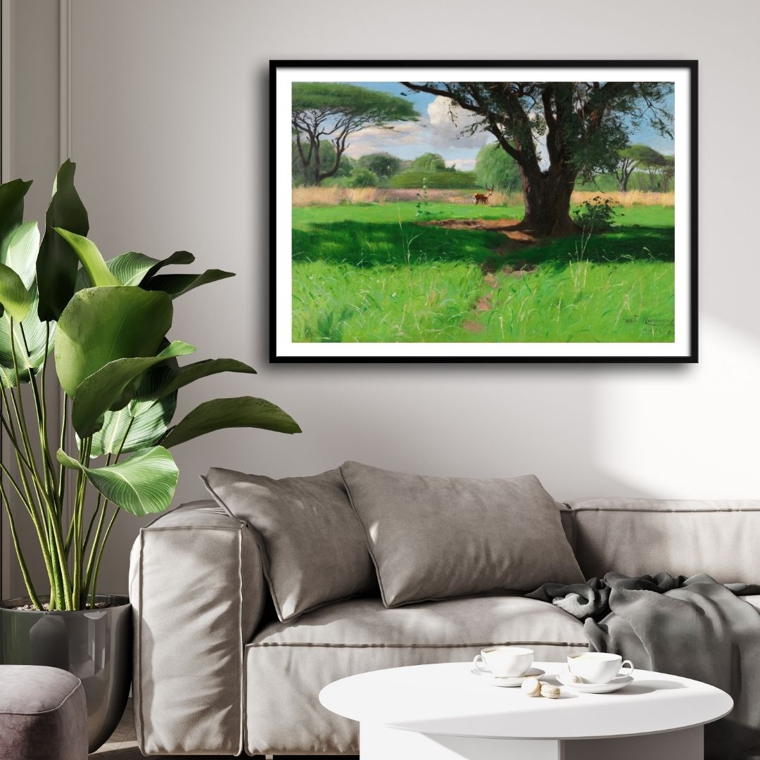 Whispering Meadows – Under the Acacia Tree 2 : 3 Horizontal Premium Wall Art Canvas by MeriDeewar