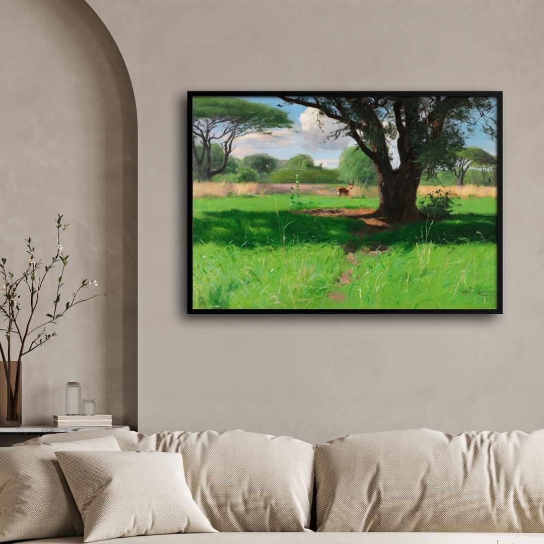 Whispering Meadows – Under the Acacia Tree 2 : 3 Horizontal Premium Wall Art Canvas by MeriDeewar