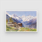 Whispers of the Alps – Rustic Village in the Valley 2 : 3 Horizontal Premium Wall Art Canvas by MeriDeewar