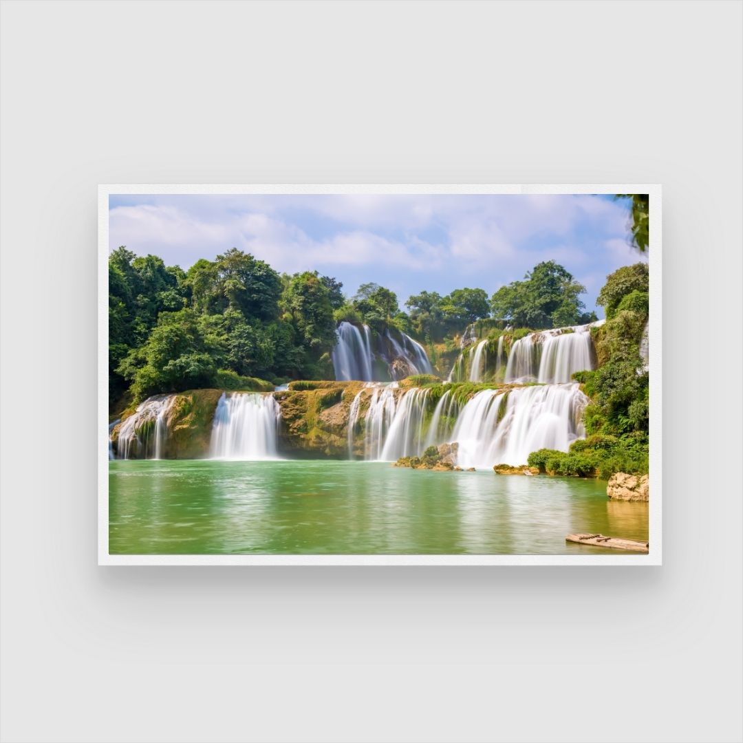 Whispers of the Falls – Tranquil Waterfall Landscape 2 : 3 Horizontal Premium Wall Art Canvas by MeriDeewar