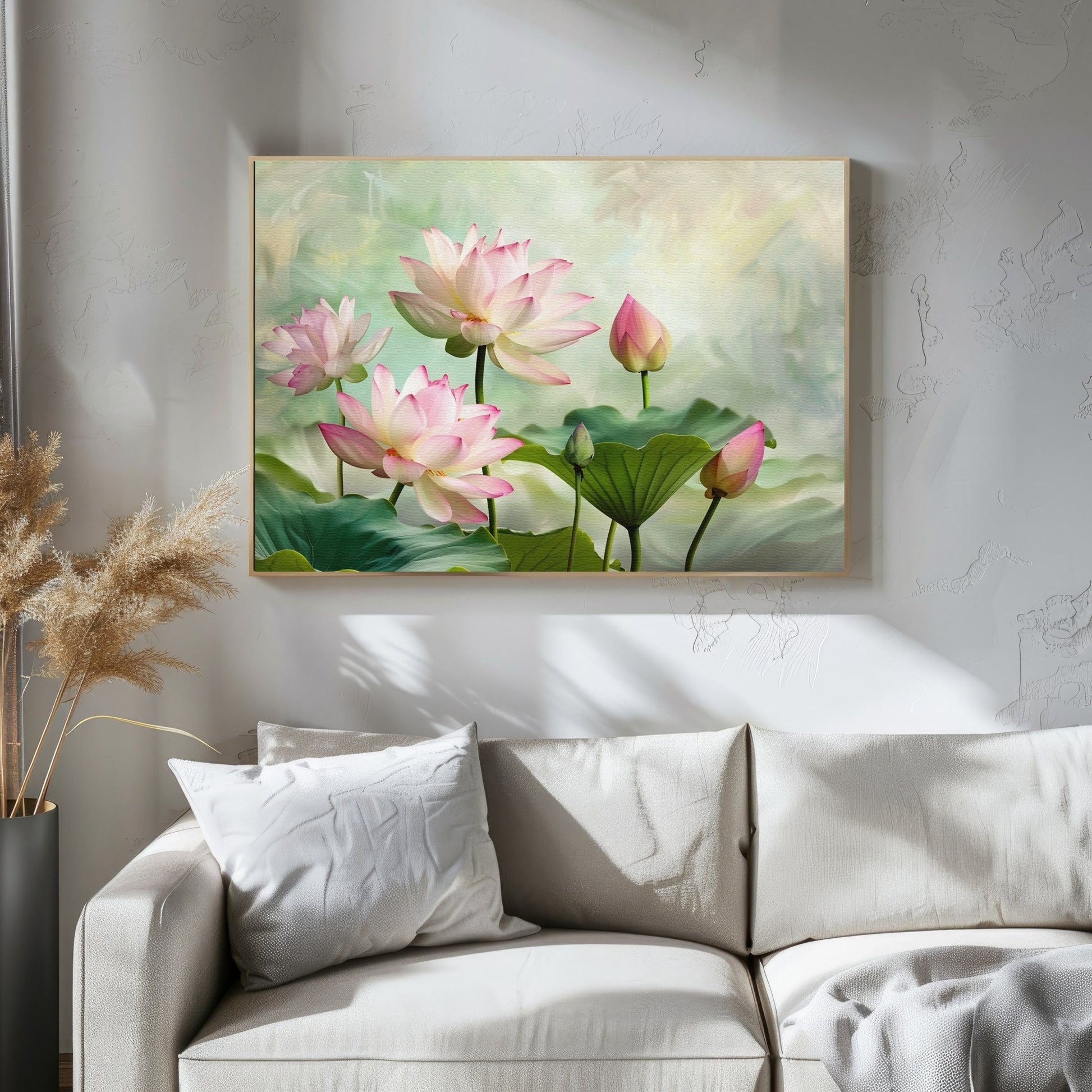 Whispers of the Lotus – Tranquil Bloom Wall Art 2 : 3 Horizontal Premium Wall Art Canvas by MeriDeewar