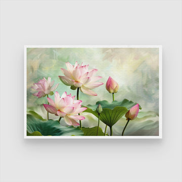 Whispers of the Lotus – Tranquil Bloom Wall Art 2 : 3 Horizontal Premium Wall Art Canvas by MeriDeewar