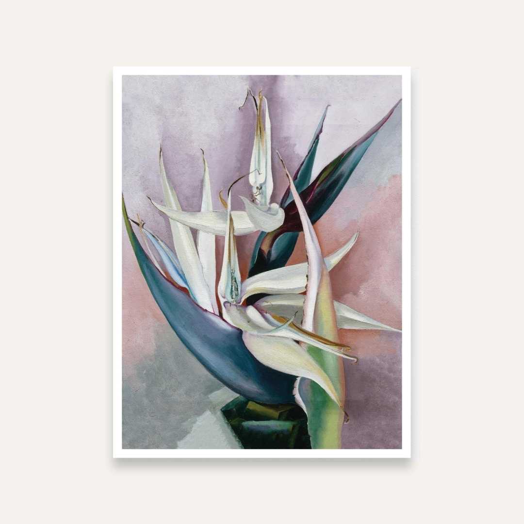 White Bird of Paradise Floral Painting for Bedroom | Soft Pastel Wall Art | Giclée Print 3 : 4 Vertical Premium Wall Art Canvas by MeriDeewar