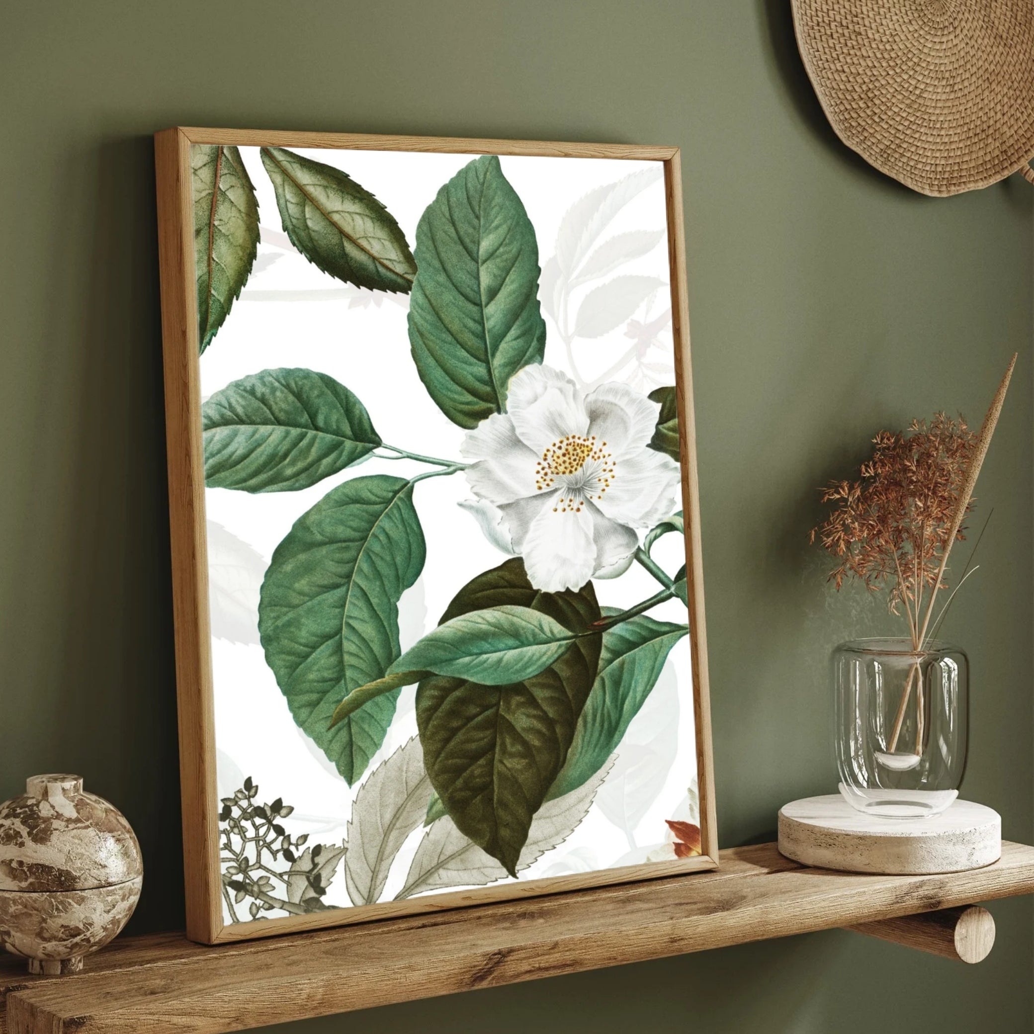 White Blossom Elegance – Botanical Wall Art Print 2 : 3 Vertical Premium Wall Art Canvas by MeriDeewar