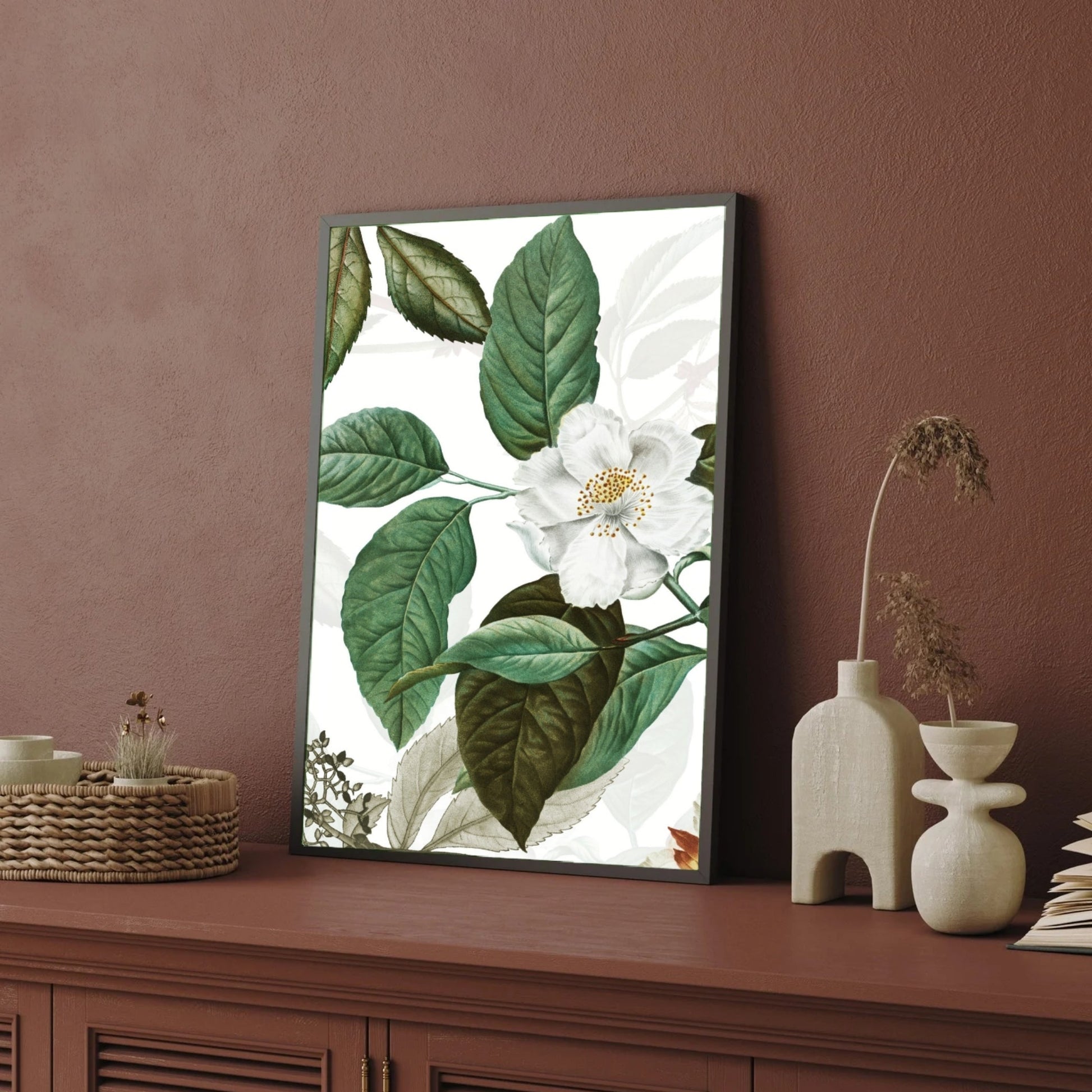 White Blossom Elegance – Botanical Wall Art Print 2 : 3 Vertical Premium Wall Art Canvas by MeriDeewar