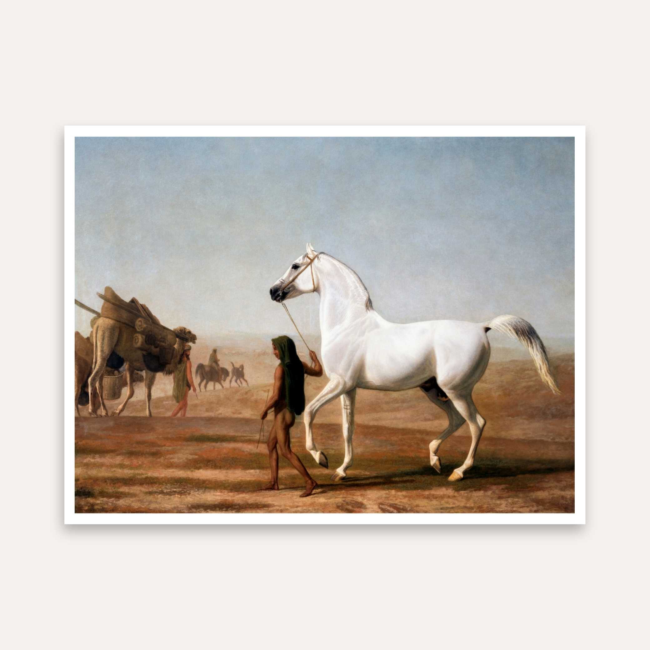 White Horse Painting for Living Room | Desert Scenery Wall Art | Giclée Fine Art Print 4 :5 Vertical Premium Wall Art Canvas by MeriDeewar