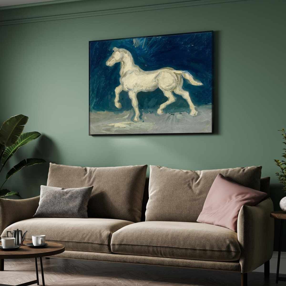White Horse Painting for Living Room | Van Gogh Wall Art | Giclée Fine Art Print 4 : 3 Horizontal Premium Wall Art Canvas by MeriDeewar