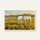 "White Horses Grazing in the Meadow" Giclée Print | Indian Wall Art Print 3 : 2 Horizontal Premium Wall Art Canvas by MeriDeewar