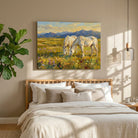 "White Horses Grazing in the Meadow" Giclée Print | Indian Wall Art Print 3 : 2 Horizontal Premium Wall Art Canvas by MeriDeewar